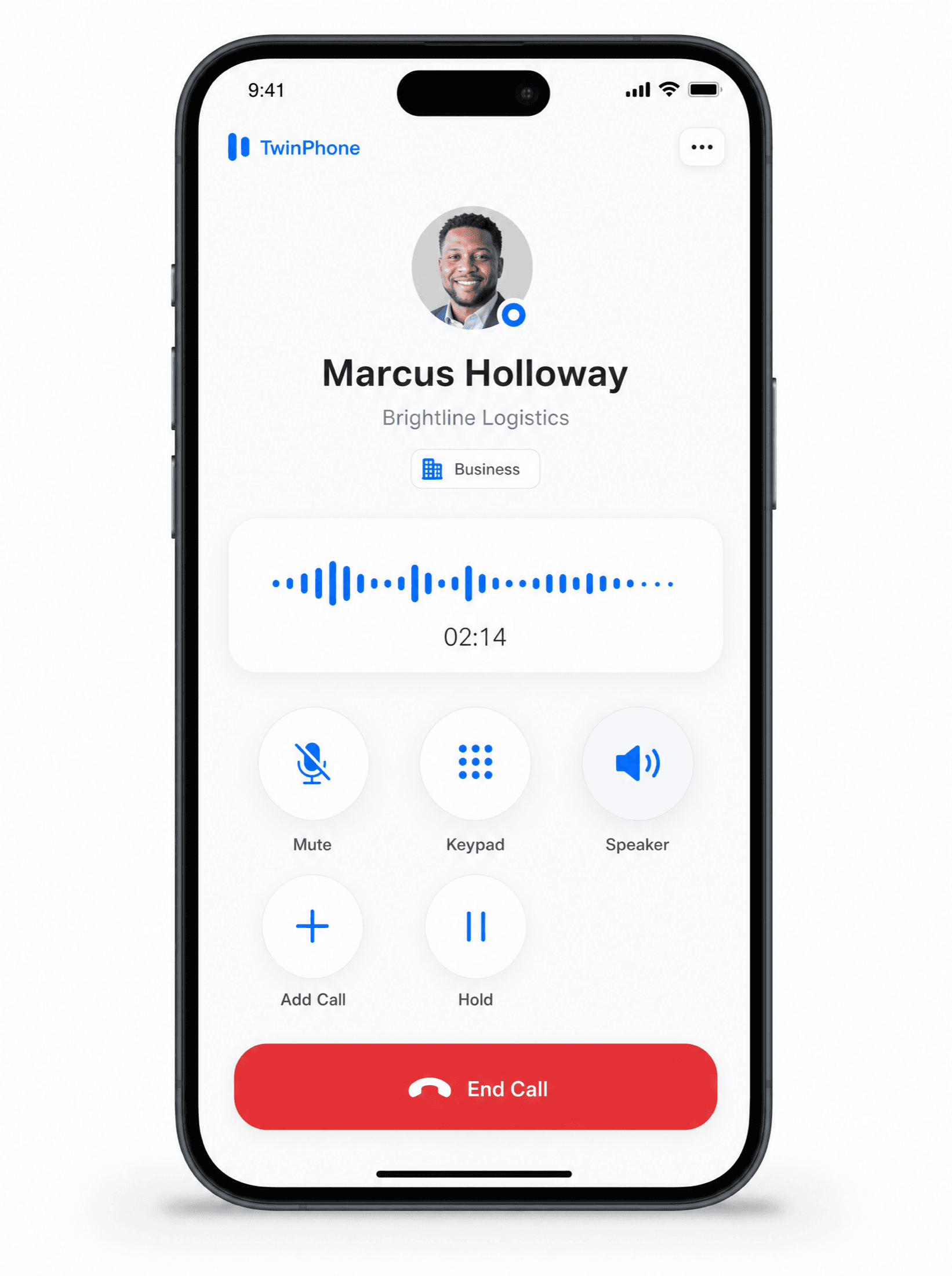 The TwinPhone dialer running in a mobile browser