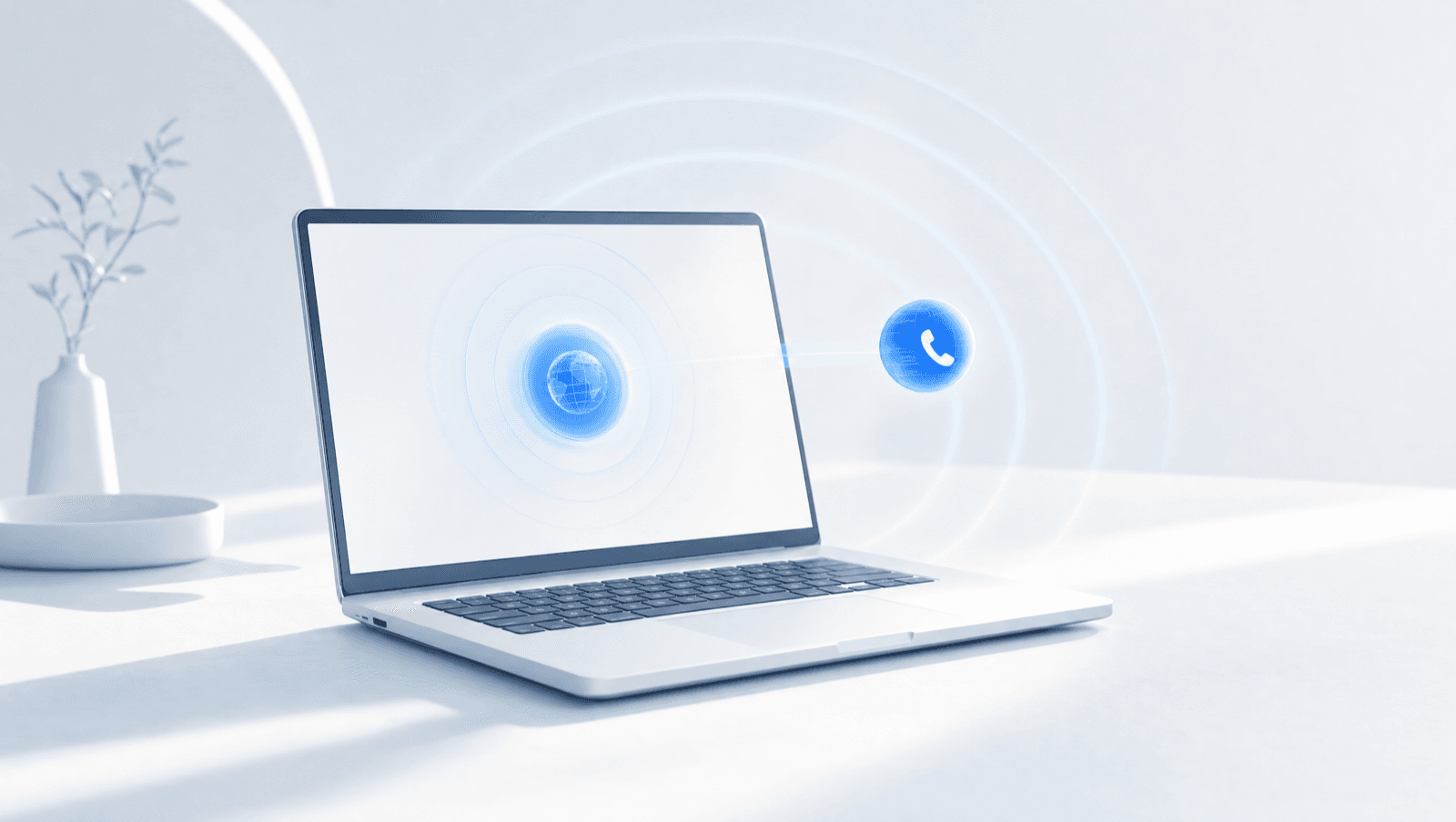 A laptop placing an international call straight from the browser
