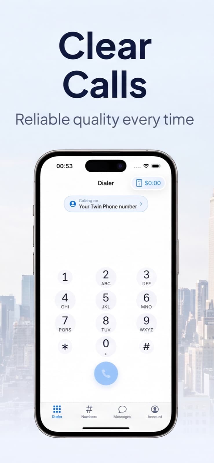 Marcador de TwinPhone para llamadas por internet en iPhone